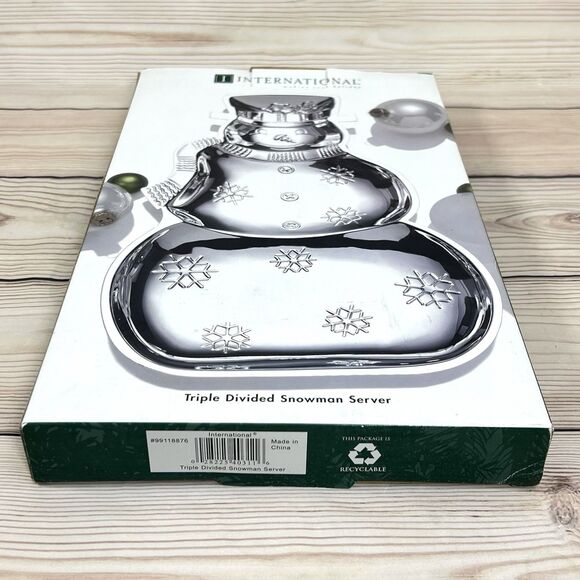 VTG International Silver Divided Snowman Server 15” Silverplate Christmas Tray - Picture 9 of 13